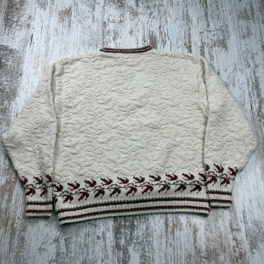 Mast Store Outfitters Vintage Cardinal Bird Knit Sweater Cream Cotton Womens L